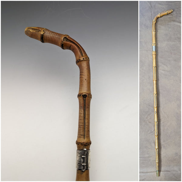 1897 British Antique Men's Bamboo Cane Sterling Silver Decoration 85cm